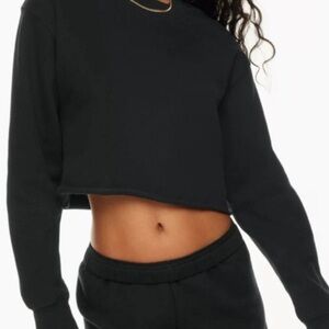 TNA Cozy Fleece Black Cropped Crewneck Sweatshirt